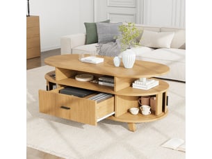 Table basse ovale coloris bois clair MERAX table basse bois clair - 50 cmx100 cm