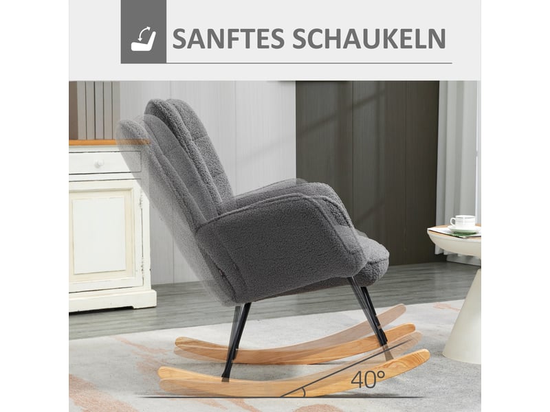  Fauteuil à bascule 71x98x101cm – avec assise rembourrée et pieds patins en bois – polyester - anthracite  - Conforama E