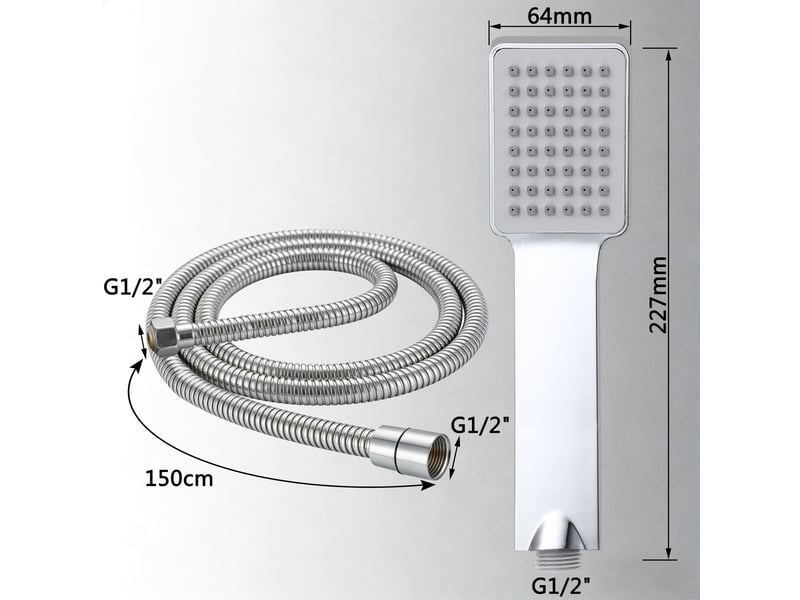 Pommeau de douche aica avec tuyau de douche 1.5m, abs & acier inoxydable 304 - Conforama B