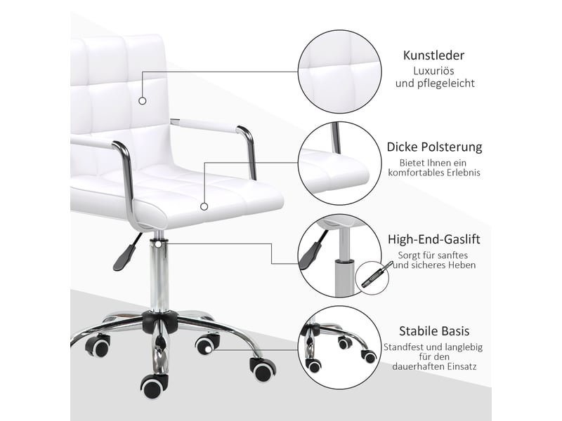  Chaise de bureau ergonomique,52.5x54x84-99 cm,réglable,pvc,blanc  - Conforama E