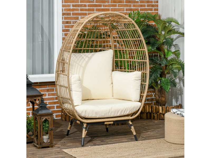  Fauteuil de jardin en rotin synthétique 105 x 90 x 148 cm – kaki – coussins épais et pieds réglables  - Conforama B