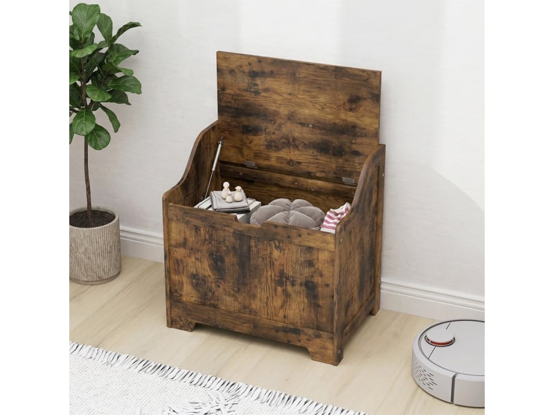  Coffre de rangement avec charnière de sécurité, coffre en bois avec poignée encastrée pour salon et entrée, brun rustique  - Conforama B