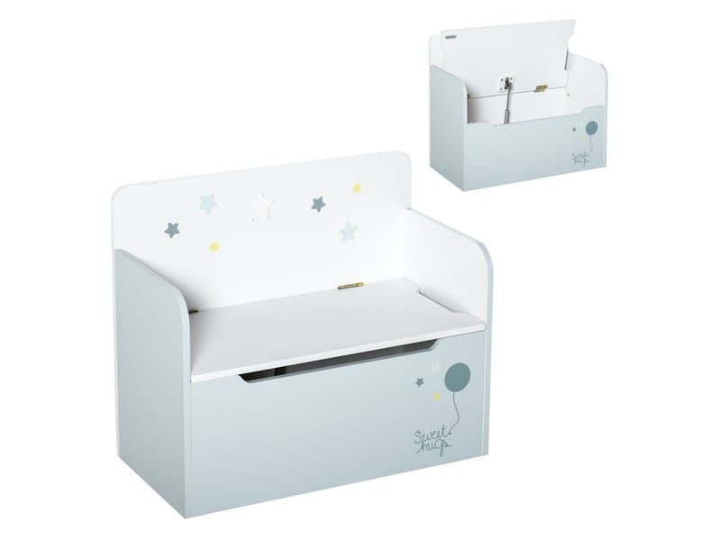 Banc de rangement en bois avec dossier pour enfants de 3 à 6 ans, 60 x 30 x 50 cm, bleu  - Conforama B