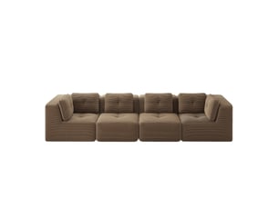 Canapé modulable 4 places en velours côtelé marron, assise profonde et modules libres pour votre salon