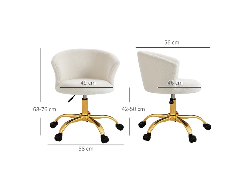  Chaise de bureau réglable en hauteur, aspect peluche, blanche  - Conforama E