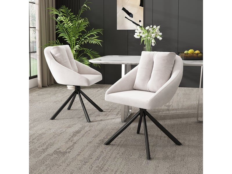  Chaise de salle à manger 59x65x79 cm, en tissu velouté beige, structure métallique, pivotante, avec accoudoirs  - Conforama E