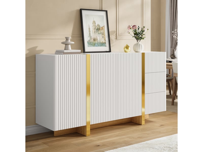 Lit enfant banquette 140x200 cm blanc en bois avec éclairage led, ports usb, tiroirs, tête de lit rembourrée pu, étagères et placards - Conforama D