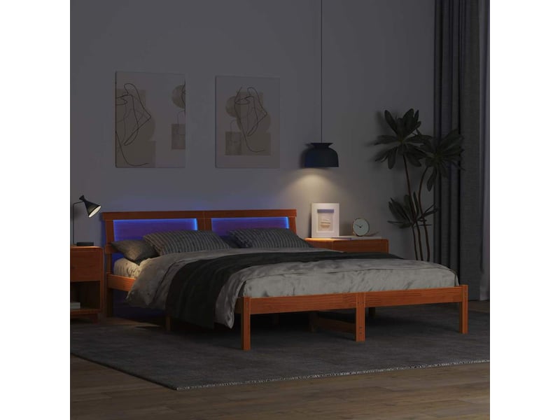  Lit double- lit adulte -  cadre de lit avec tête de lit brun  160 x 200 cm pin massif  - Conforama C