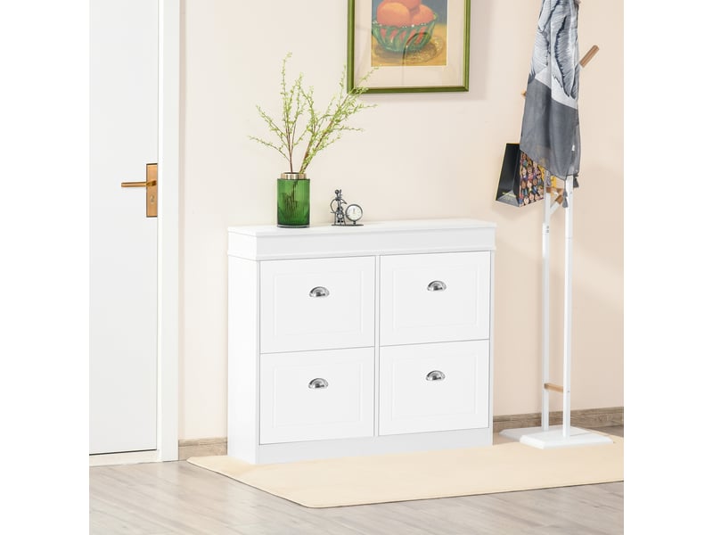Meuble à chaussures 4 portes, étagère étroite avec tablettes réglables et amovibles, capacité 16 paires, pour entrée, couloir, 98 x 24 x 83 cm, blanc - Conforama C