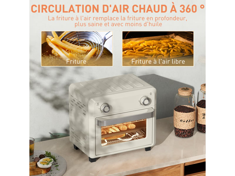  10l friteuse sans huile mini four à air chaud 1 000 w avec température réglable 80°c-230°c, 32x27,2x29,8cm, minuterie  - Conforama W