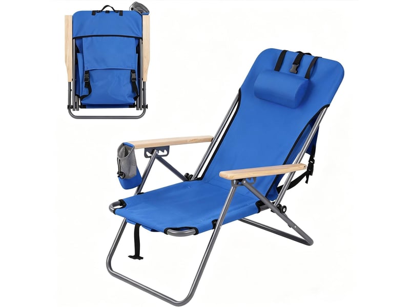  Fauteuil de jardin pliant bleu en tissu oxford, dossier réglable sur 4 positions et appuie-tête, supporte 150 kg  - Conforama A