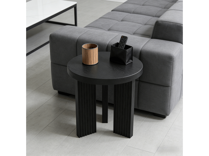  Table d’appoint ronde à 3 pieds en mdf pour salon et chambre, finition bois foncé noir  - Conforama C