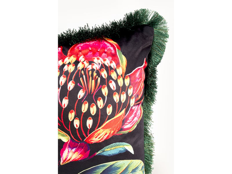  coussin à franges jungle fleur rouge  - Conforama B