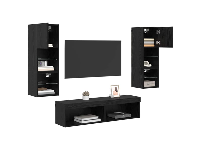  Unité murale de tv 6 pcs chêne noir bois d'ingénierie shl43601  - Conforama C