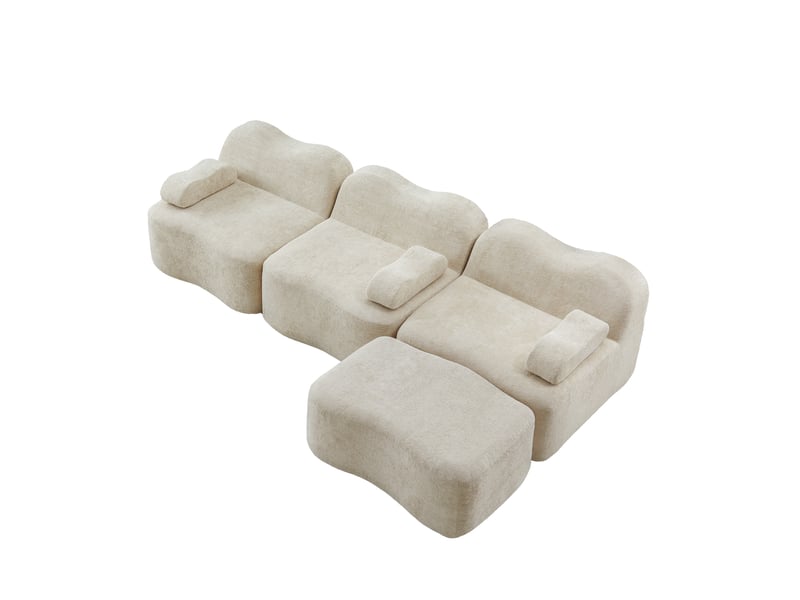  Canapé d'angle modulaire ulevr 3 places avec ottomane, assise profonde en velours beige, 288 x 167 x 70 cm  - Conforama A