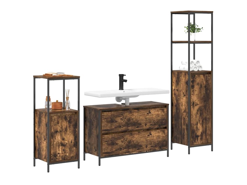  Ensemble de mobilier de salle de bain 3 pc chêne fumé cf64309  - Conforama C