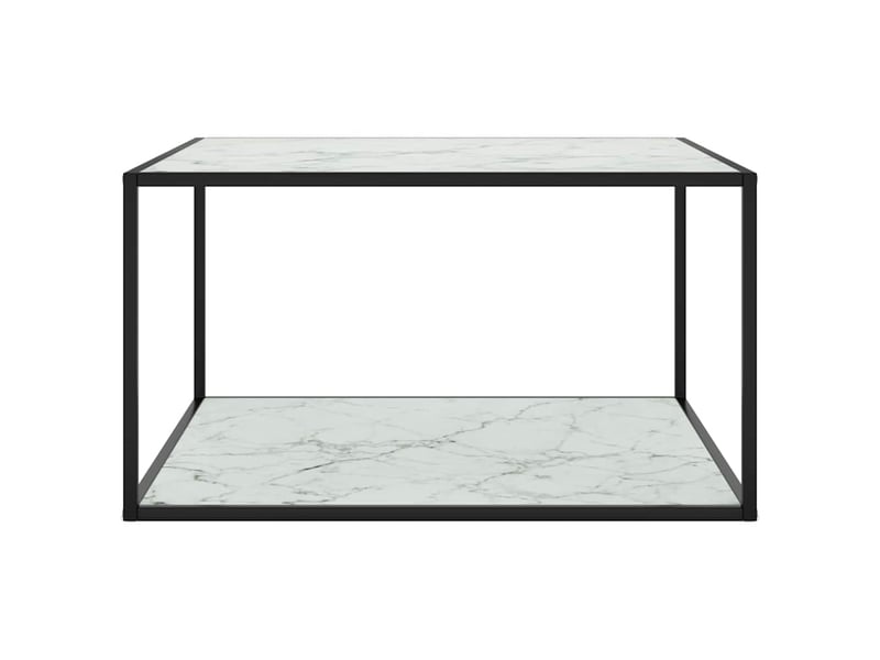  Table basse - table de salon - table à thé noir avec verre marbre blanc 90x90x50 cm  - Conforama A