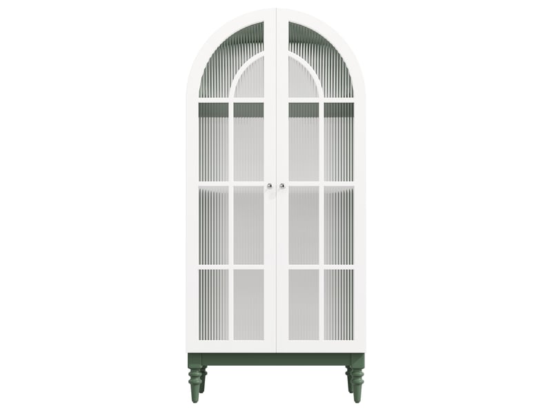  Lot de 2 vitrines cintrées, coloris vert foncé et blanc, 76 × 38,5 × 165 cm chacun, mdf, métal et verre, 3 niveaux  - Conforama A