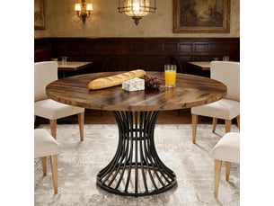 Table à manger ronde en mdf et métal marron rustique et noir ø119x76,5 cm