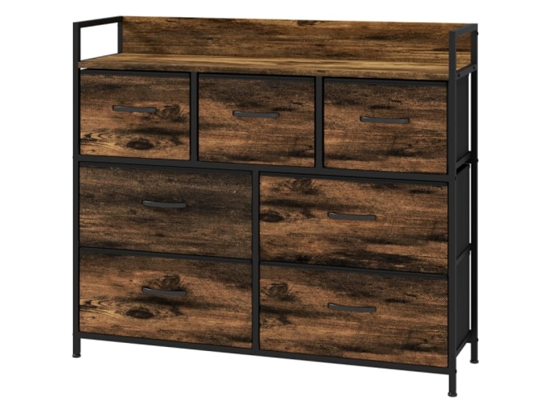 Commode marron, 7 tiroirs en tissu, structure MDF, rangement anti-basculement, design moderne  - Conforama A