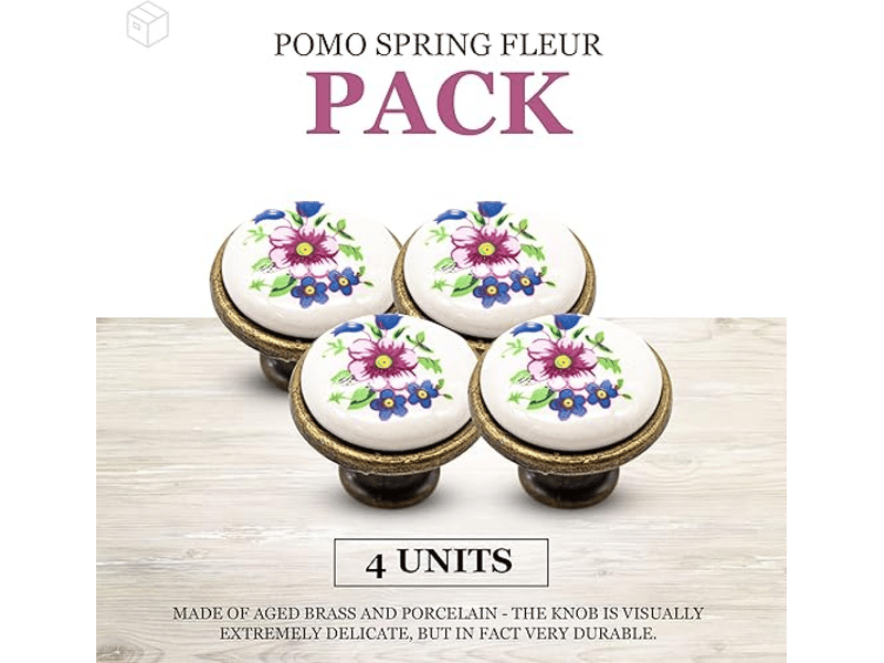 Boutons pour meubles | 4 poignées vintage avec design de fleurs de printemps | ø32 x ø27 mm | poignée de porte et poignée d'armoire de cuisine - Conforama D