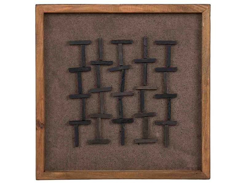 Tableau artisanal en bois recyclé relief marron et noir 40x4x40 cm h - Conforama B