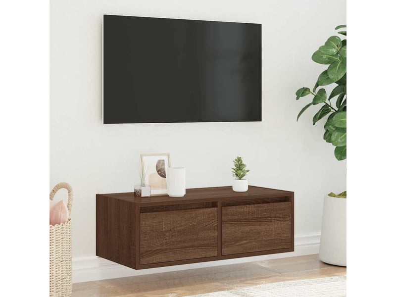  Meuble tv - banc tv - meuble de rangement avec lumières led chêne marron 75x35,5x25 cm  - Conforama D