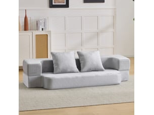 Canapé droit compressé convertible <strong>EVRYAE </strong> <strong></strong> 2 places Tissu gris clair