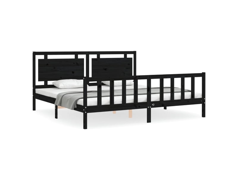  Lit double- lit adulte -  cadre de lit sans matelas noir 200x200 cm bois massif de pin  - Conforama A