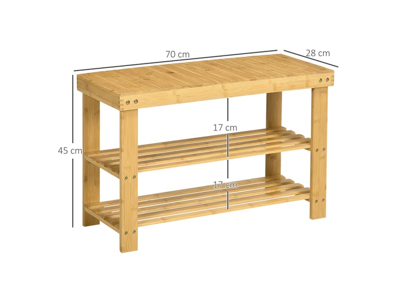  Banc avec meuble à chaussures étagères en bambou dim. 70l x 28l x 45h cm bois naturel  - Conforama E