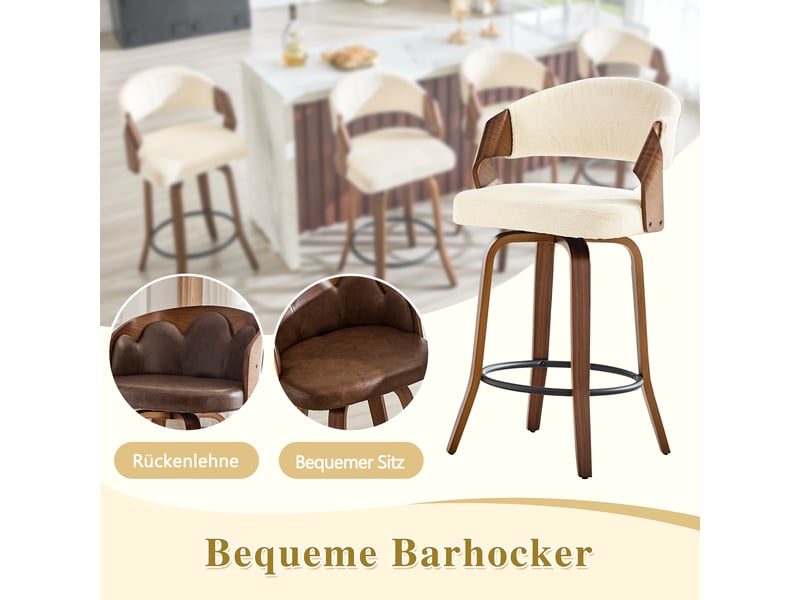  Lot de 2 tabourets de bar,51x42x95 cm,avec dossier,tissu,blanc  - Conforama E