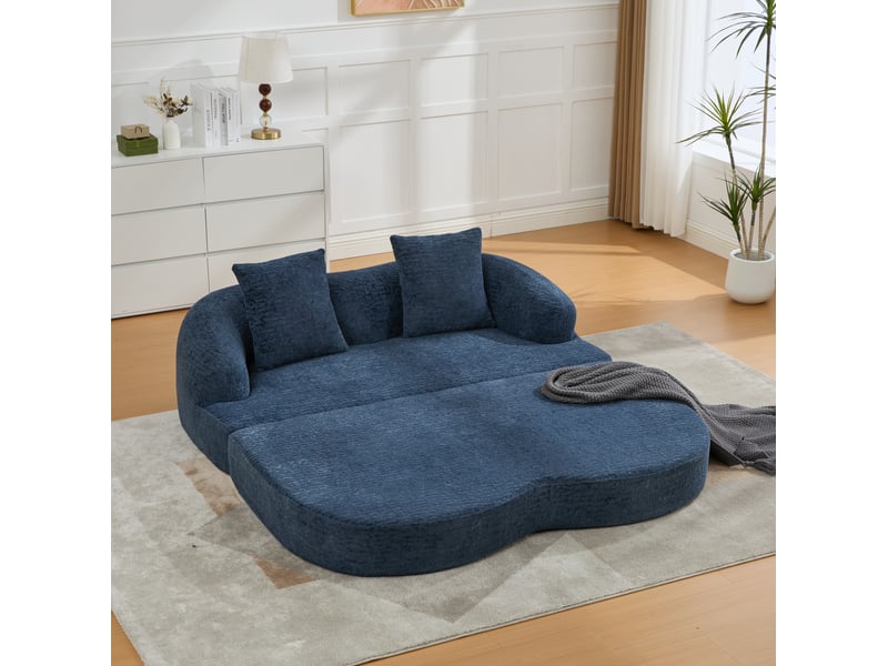 Canapé convertible 2 places 157*84*65 cm en chenille bleu marine chicfurn - Conforama C