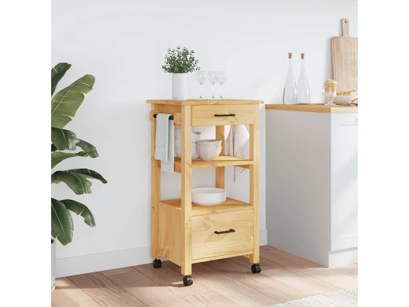  Desserte de cuisine, chariot de rangement monza 48x40x88,5 cm bois massif de pin shl58044  - Conforama C