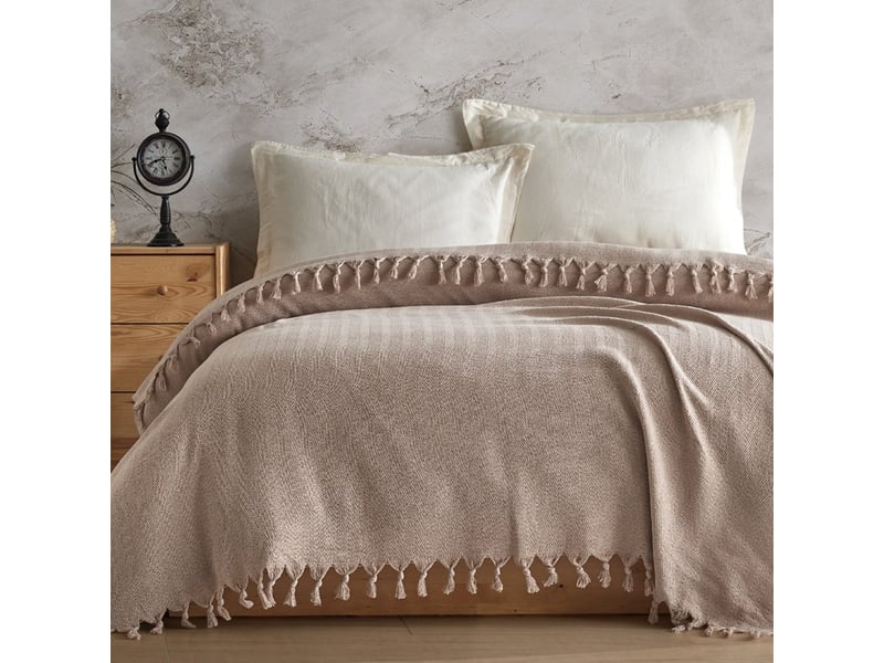 Couverture en coton recyclé 200x220 cm berlino - beige  - Conforama B