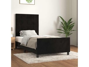 Lit adulte, lit simple, cadre de lit sans matelas noir 100x200cm velours cf15154