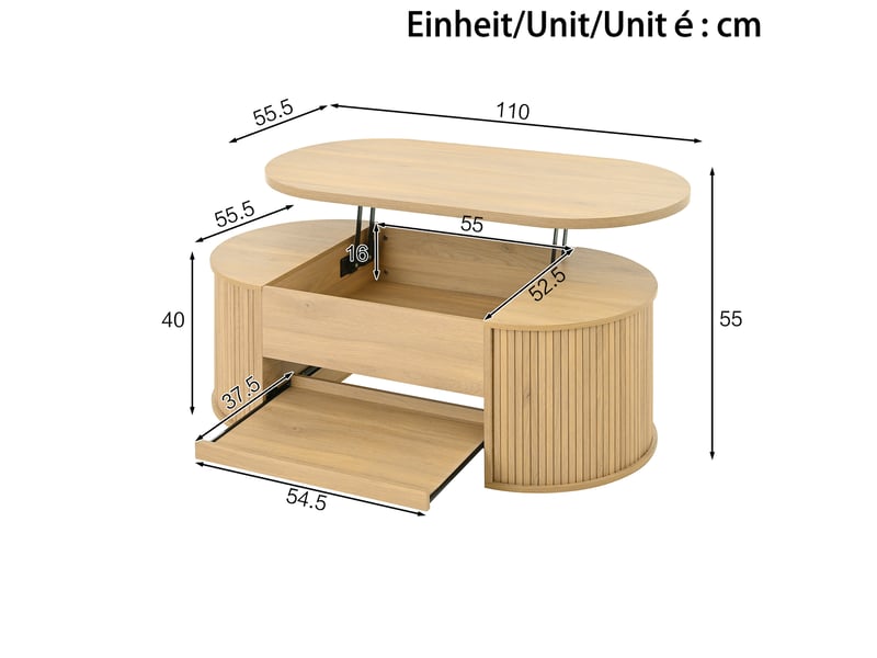 Table basse relevable 110 x 55,5 cm en mdf naturel avec rangement caché - Conforama C