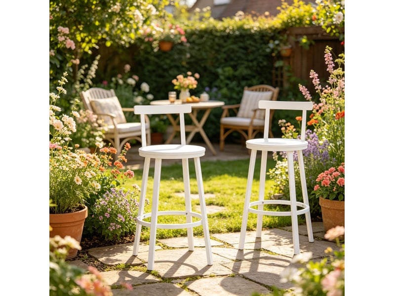 Lot de 2 tabourets de bar avec dossier incurvé en métal et mdf blanc - Conforama C