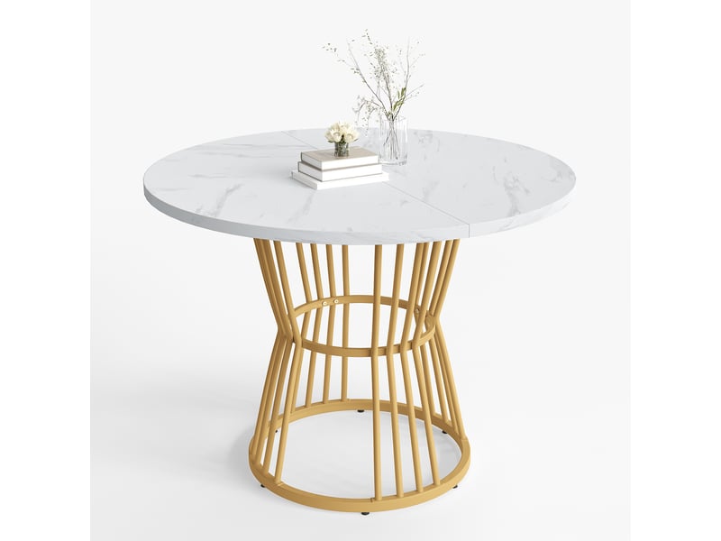  Table de salle à manger ronde pour cuisine en mdf et métal 100×100×75 cm blanc à motif marbre  - Conforama A
