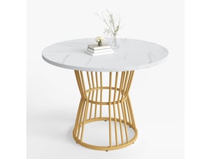Table de salle à manger ronde pour cuisine en mdf et métal 100×100×75 cm blanc à motif marbre
