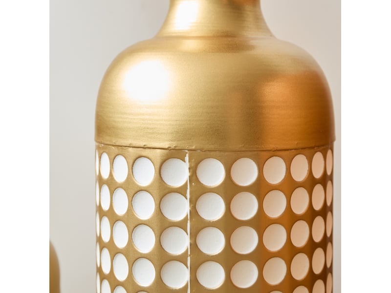  Set de 3 vases de sol 836650 cm motif à pois blancs métal bronze antique et blanc  - Conforama D