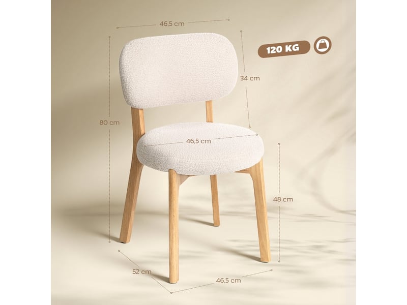  Lot de 2 chaises de salle à manger chaise de cuisine assise large dossier incurvé salon salle à manger crème  - Conforama C