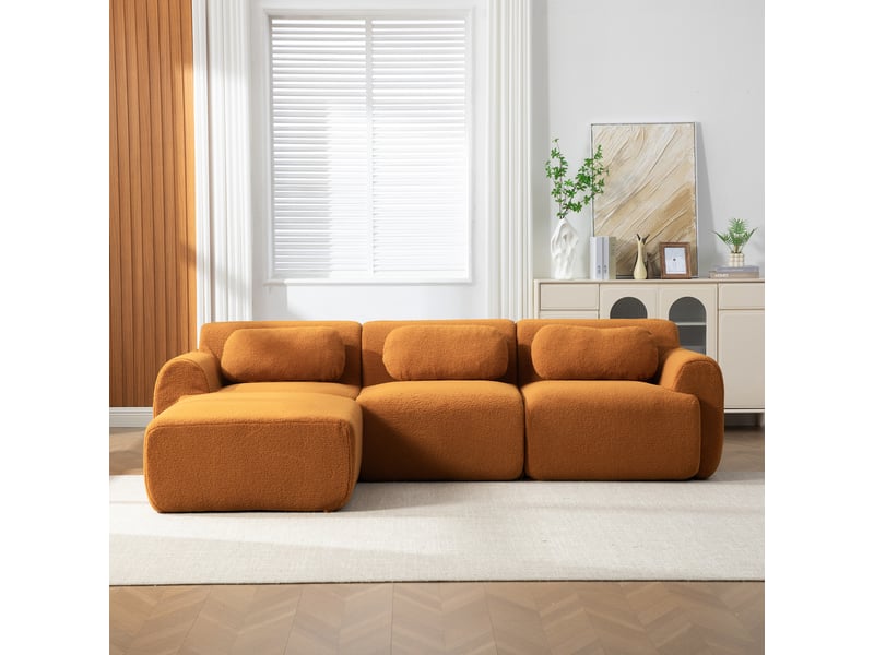  Canapé modulable 3 places tissu chenille caramel - mousse haute résilience 30d sans armature  - Conforama D