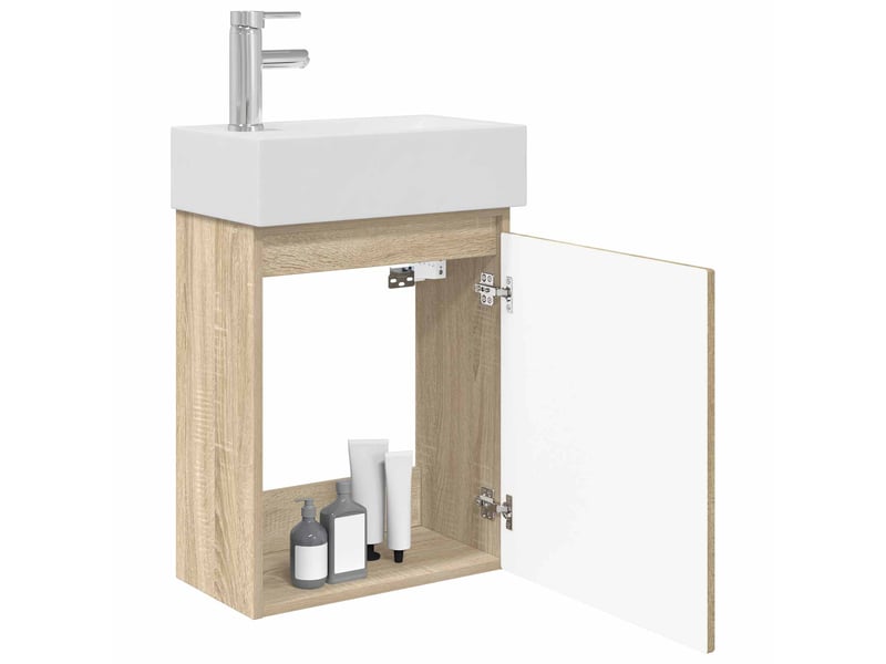  Meuble de rangement salle de bain avec robinet chêne sonoma shl213  - Conforama C