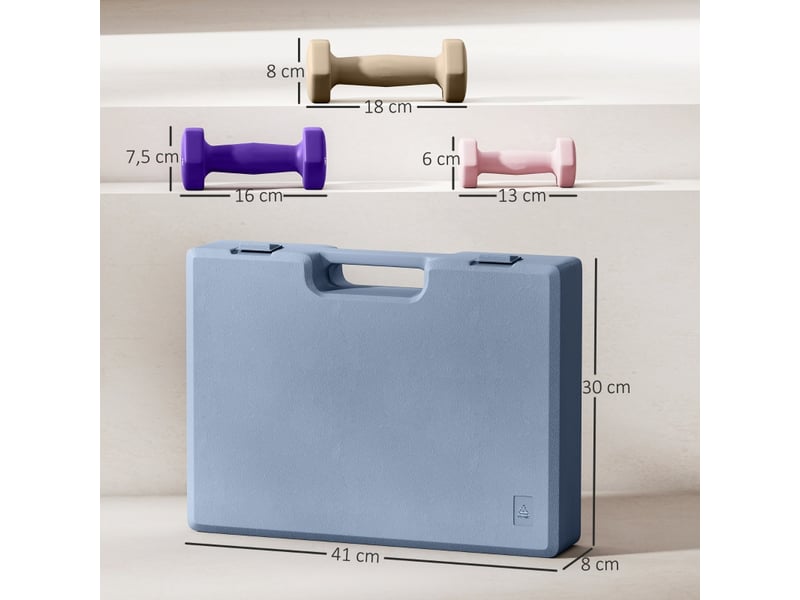  Set d'haltères 1kg 2kg 3kg en acier avec mallette, kit fitness rose pour musculation à domicile  - Conforama C