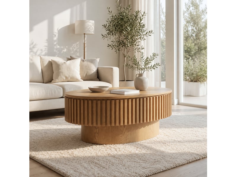  Table basse tcqpz ovale 98 x 60 x 35 cm rangement caché mdf plaqué bois naturel  - Conforama D