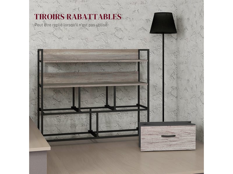  Meuble de rangement style industriel commode 98l x 29p x 85h cm 5 tiroirs en tissu pliables et amovibles et étagères -  - Conforama R