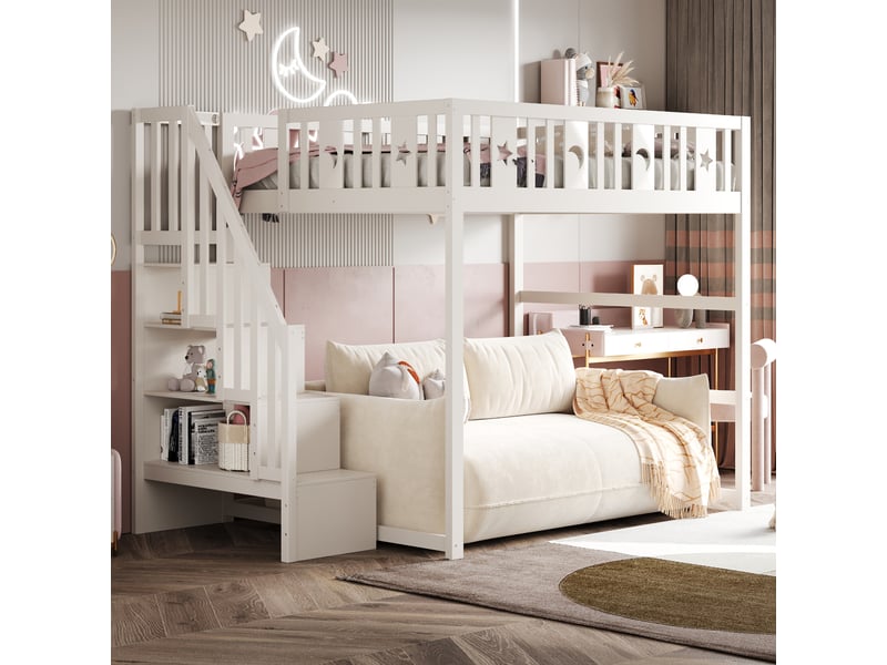  Lit mezzanine 140x200cm coloris blanc bois massif lit enfant blanc - Conforama E