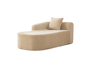 Méridienne canapé en tissu chenille beige clair, module salon moderne avec coussin inclus et design contemporain