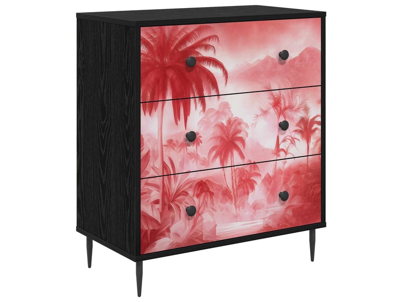 Commode chambre, meuble de rangement aachen imprimé palmier rose 66 x 36,5 x 76 cm  - Conforama A