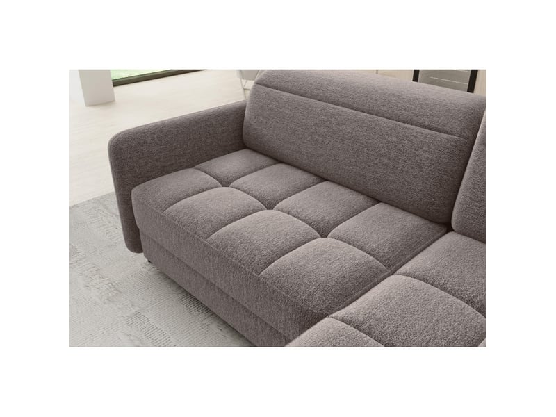  Canapé d'angle droit convertible barnea 208 cm marron avec rangement  - Conforama D